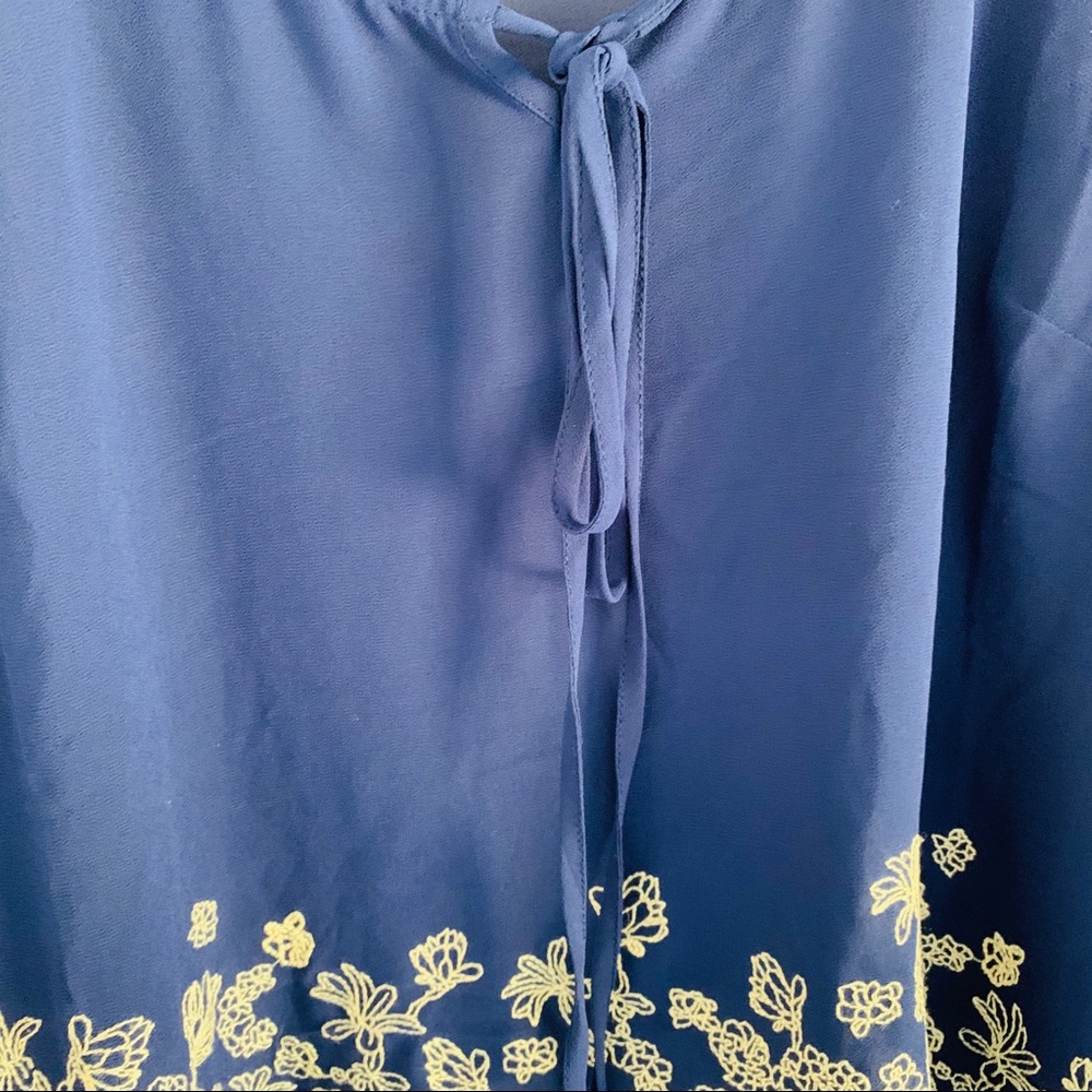BLU PEPPER Boho Blue Embroidered Bell Sleeve Top - Picture 3 of 8